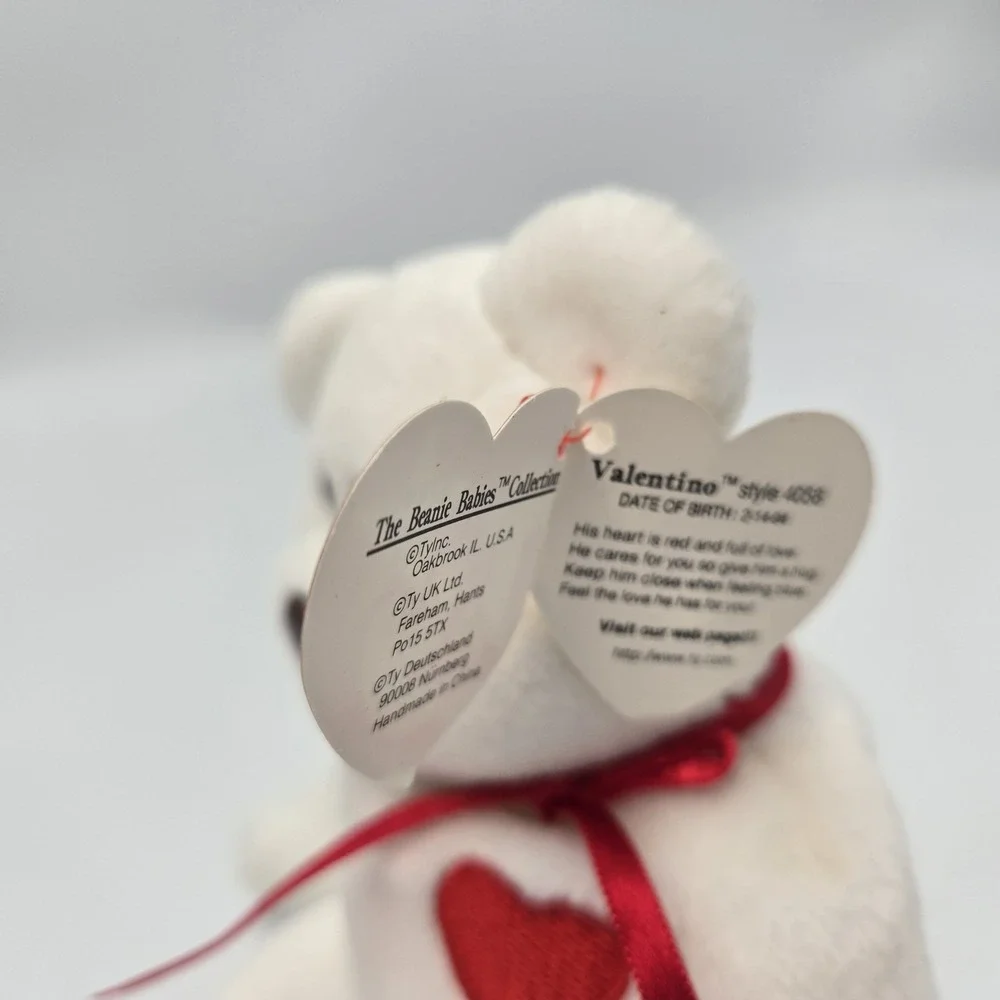 Ty Beanie Babies Valentine Bear VALENTINO FEBRUARY 14 White Retired‎
